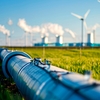 Idrogenodotto con turbine eoliche sullo sfondo