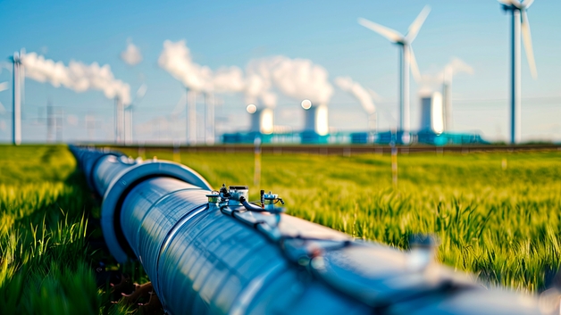 Idrogenodotto con turbine eoliche sullo sfondo