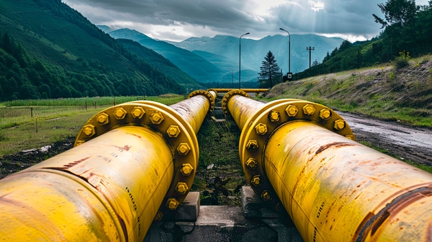 Condotta di gas naturale in un paesaggio montano