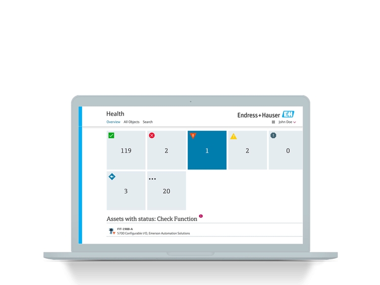 Screenshot della gestione dello stato di salute delle risorse Netilion Health: interfaccia IIoT su laptop
