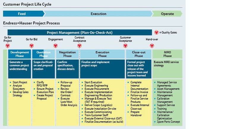 Il grafico mostra il processo di business dei progetti secondo Endress+Hauser