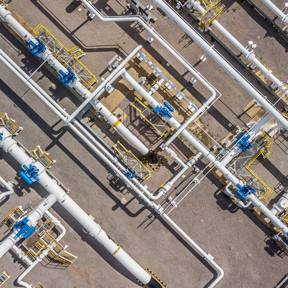 Veduta aerea di condotte di gas naturale