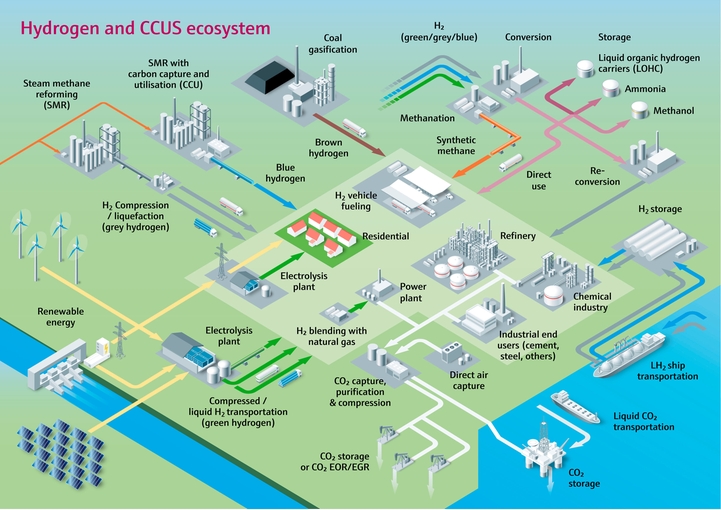 Schema dell'ecosistema dell'idrogeno e CCUS